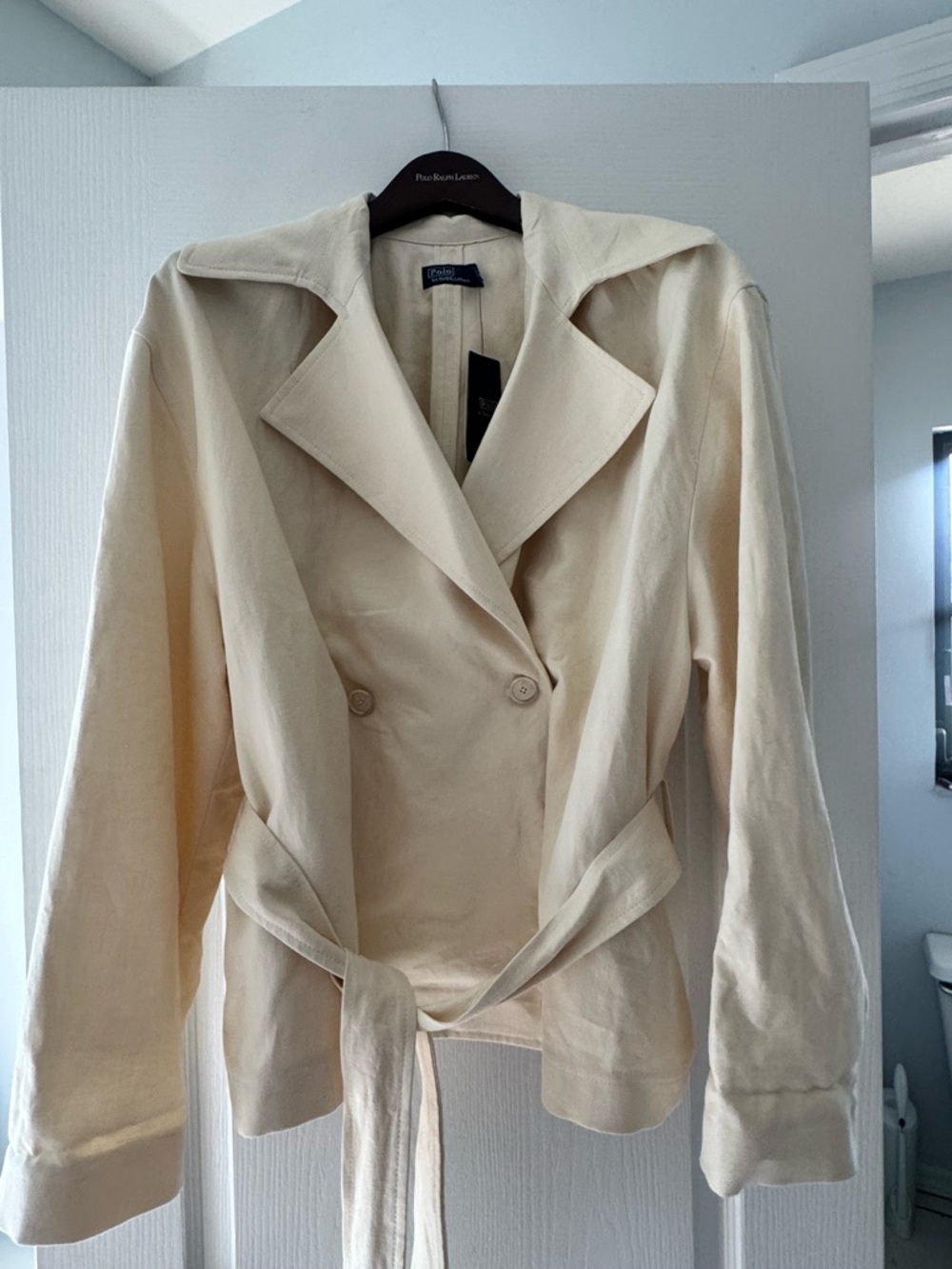 Polo by Ralph Lauren Cream Double-Breasted Trench Coat with Self-Tie